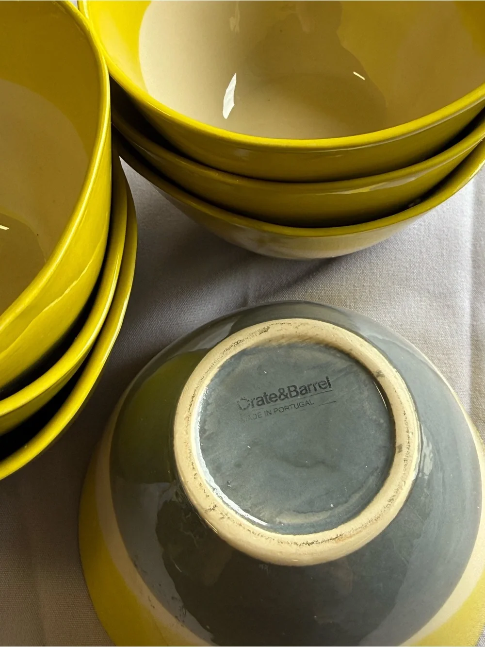 7 Crate&Barrel Yellow, Cream and Gray Layered Myro Ceramic Bowls